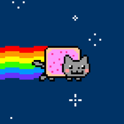 Pixel cat flying through space